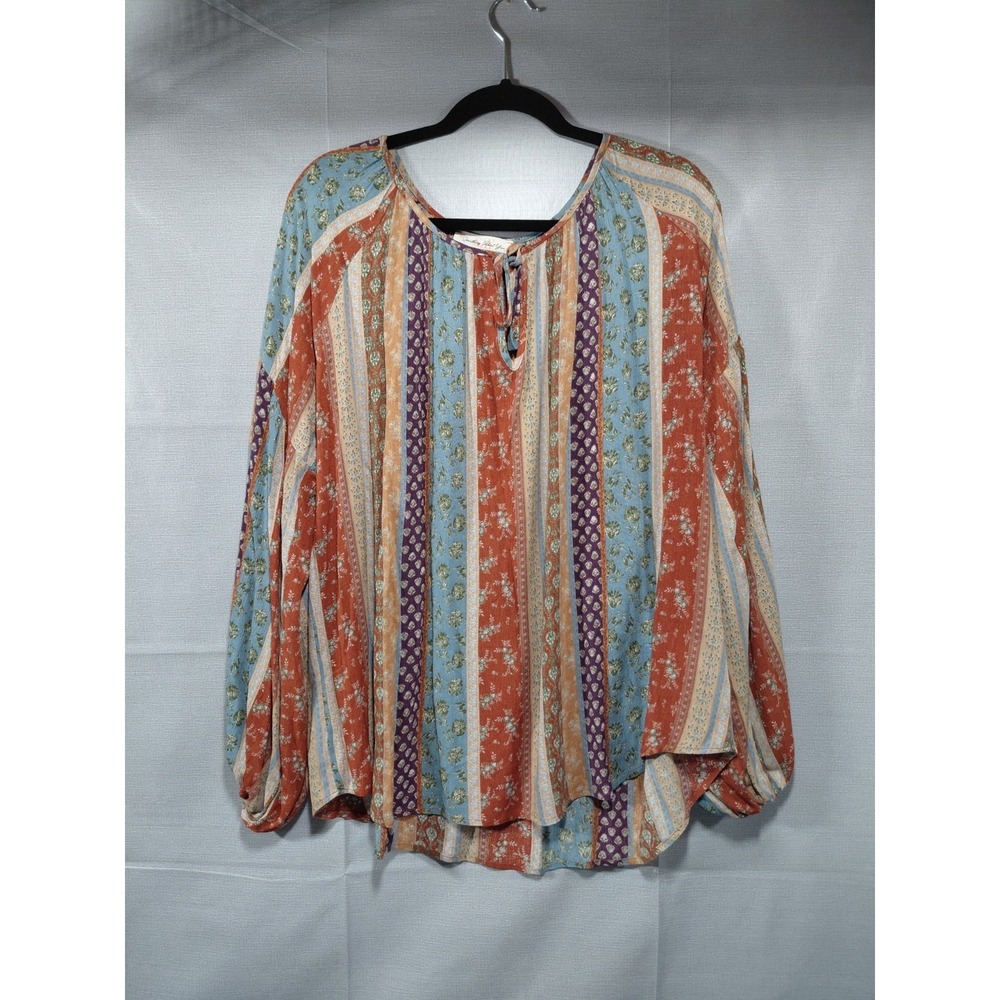 Something About You Peasant Top LG Floral Multicolor Bubble Sleeves - Picture 1 of 10